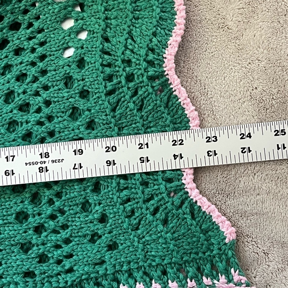 FREE PEOPLE Santa Cruz Club Shirt Golf Green Pink Combo Crochet Grannycore XS - Picture 16 of 16